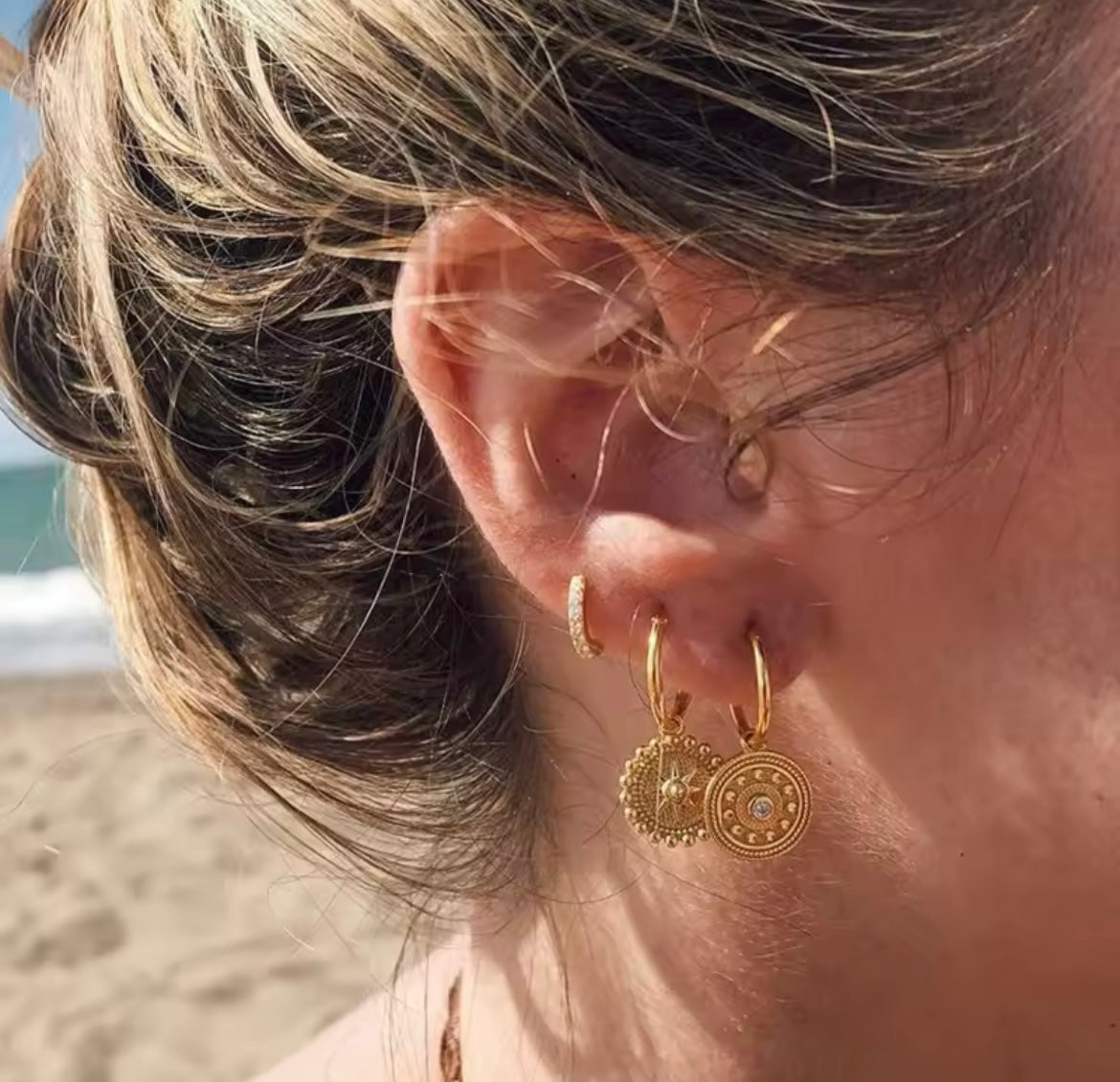 Bohemian Eye Round Coin Shape Huggies