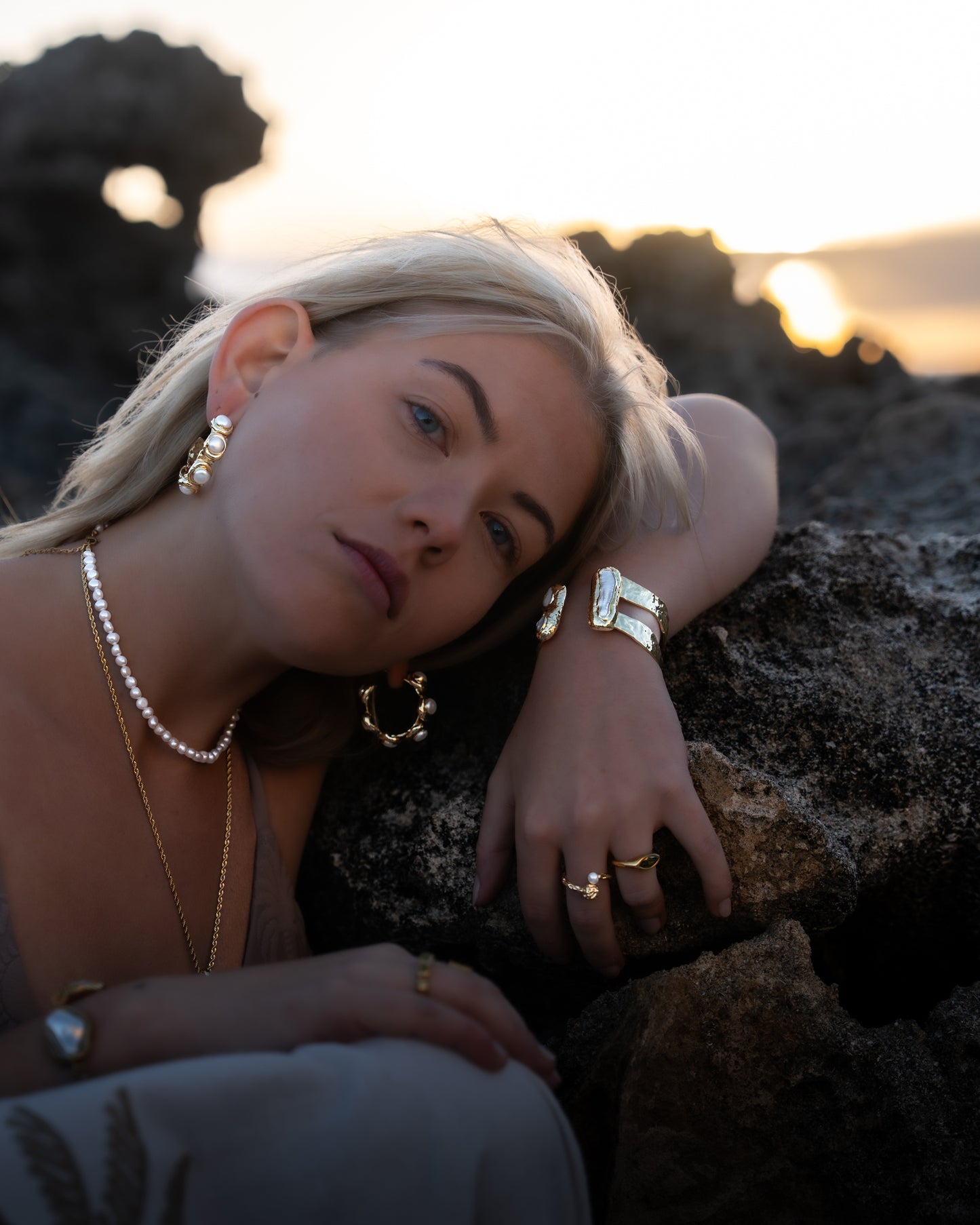 Natural Gemstone and Pearl Cuff Bangle