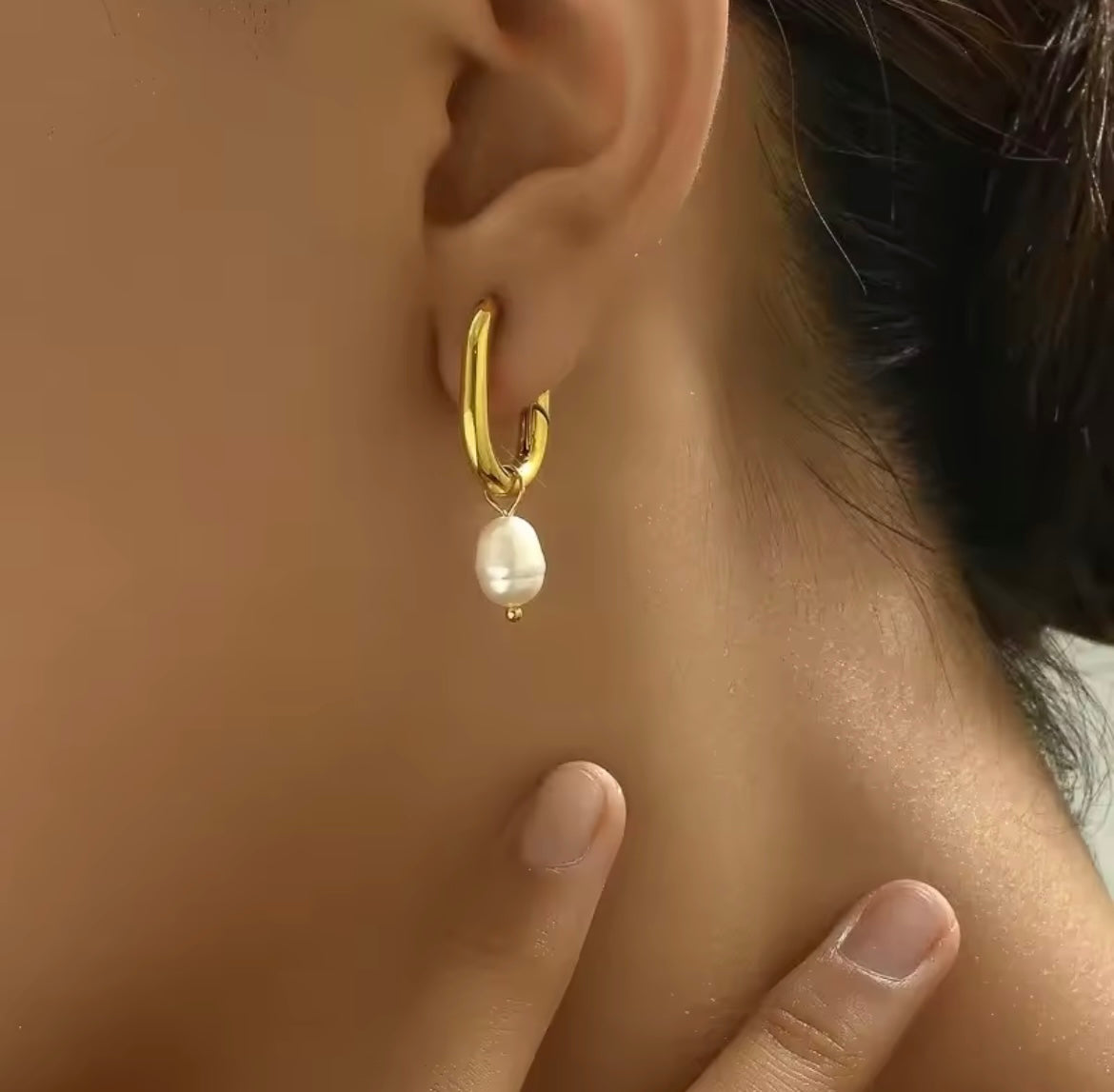 Grace Gold Hoop Freshwater Pearl Earrings