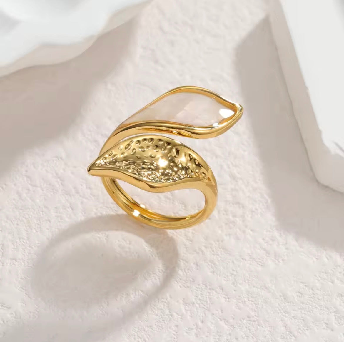 Isla Stainless Steel 18k Gold Plated Mother of Pearl Adjustable Ring