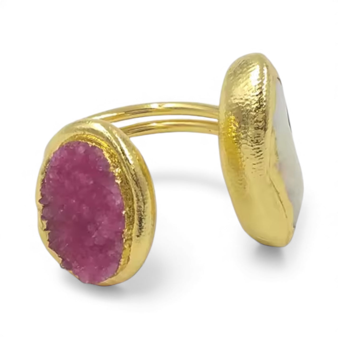 Gold Druzy Pearl Open Ring