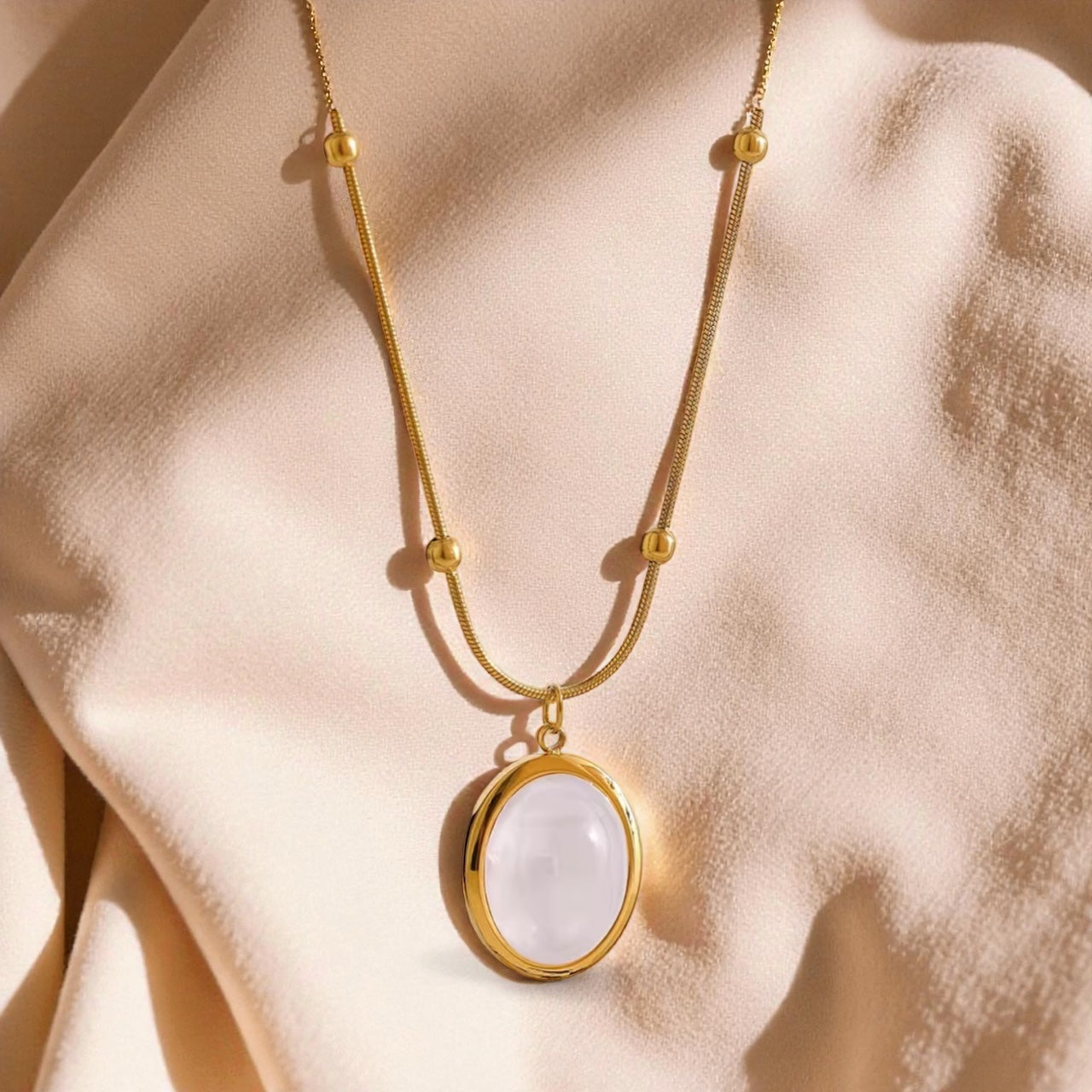 Moonstone Gold Oval Pendant Necklace