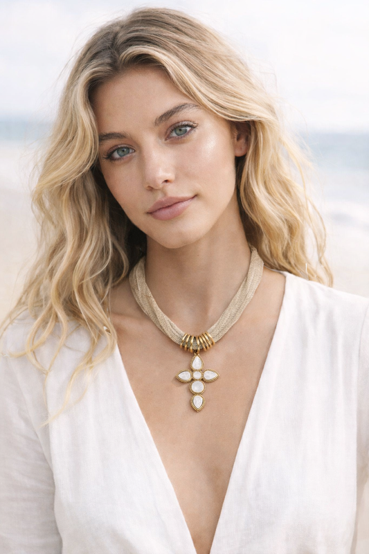 Ophelia Quartz Cross Mesh Necklace