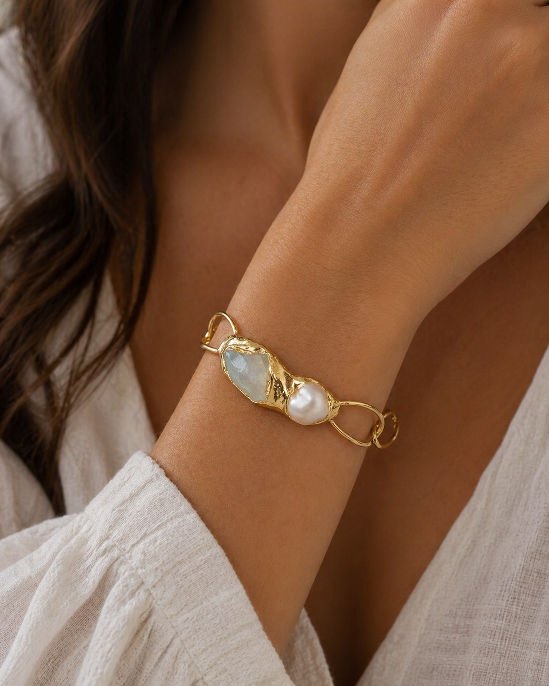 Aquamarine Pearl Cuff