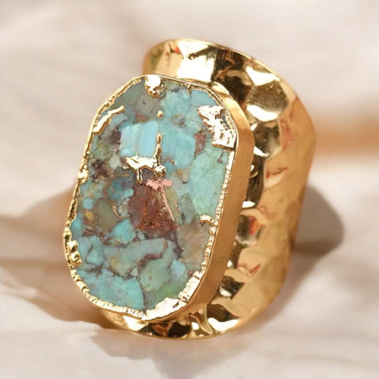 Zoe Pressed Metal Turquoise Statement Ring