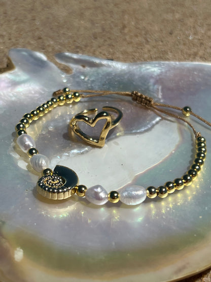House of Hearts Stainless Steel 18k Gold Plated Freshwater Pearl Bracelet