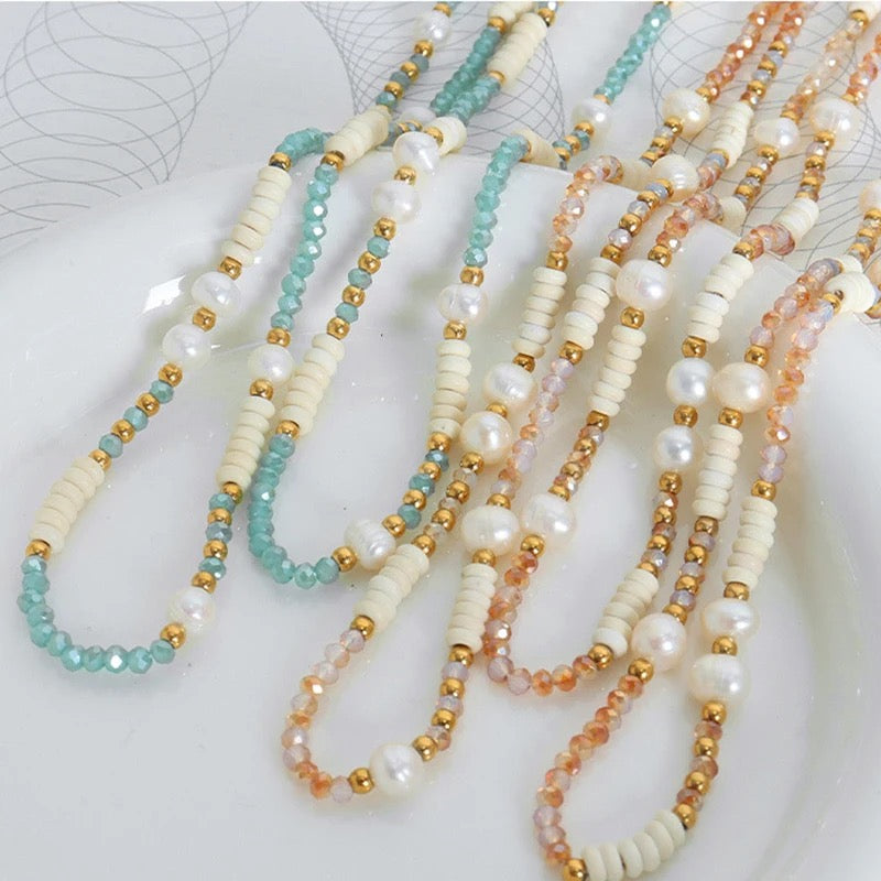 Boho Beach Natural Freshwater Pearl Beaded Necklace