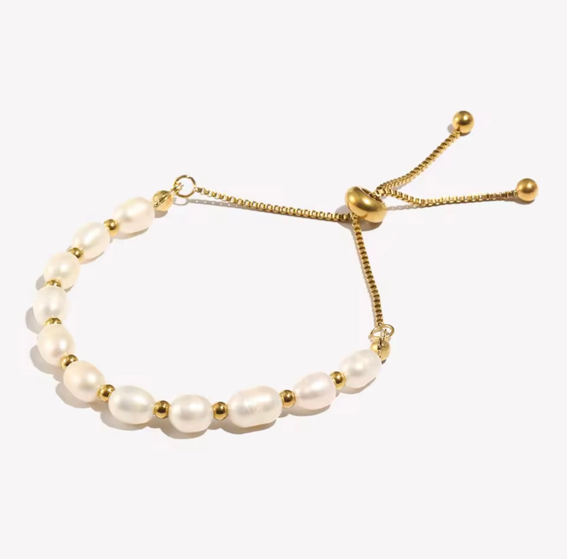 House of Hearts Stainless Steel 18k Gold Plated Freshwater Pearl Bracelet