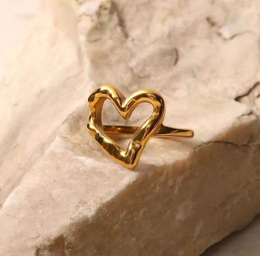 House of Hearts Stainless Steel 18k Gold Plated Adjustable Ring