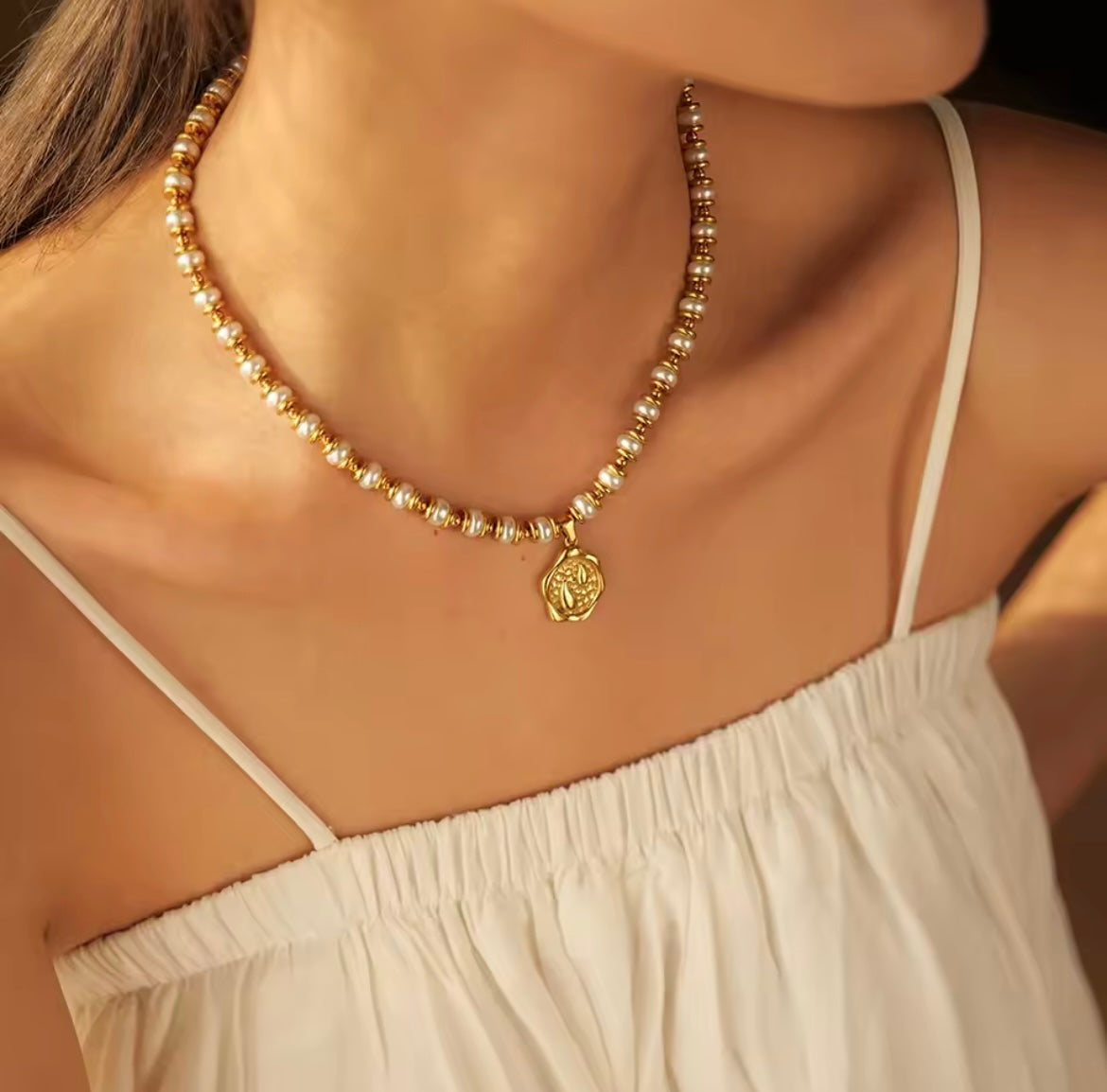 House of Hearts Stainless Steel 18K Gold Plated Freshwater Pearl Necklace