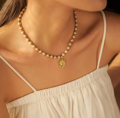 House of Hearts Stainless Steel 18K Gold Plated Freshwater Pearl Necklace