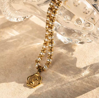 House of Hearts Stainless Steel 18K Gold Plated Freshwater Pearl Necklace