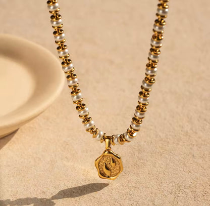 House of Hearts Stainless Steel 18K Gold Plated Freshwater Pearl Necklace