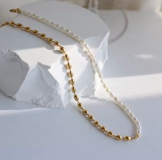 Miki Asymmetrical Gold/Pearl Necklace