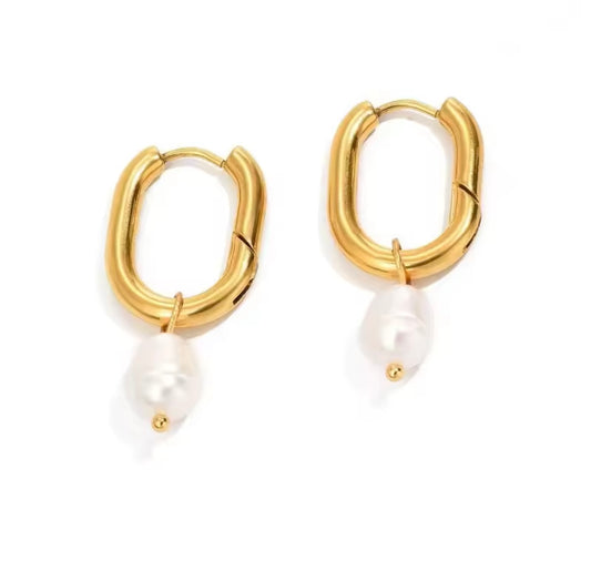 Grace Gold Hoop Freshwater Pearl Earrings