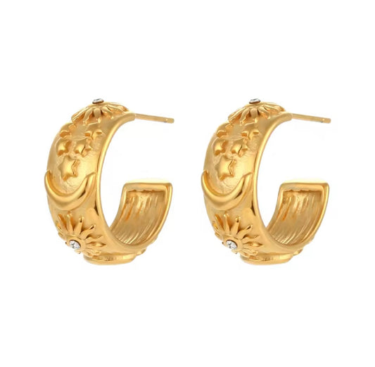 Sun and Moon Stud Hoops