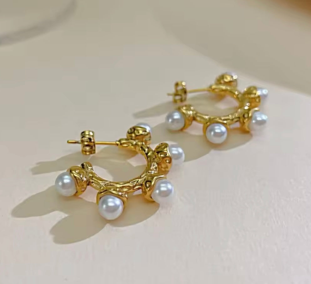 Amaria 18k Gold Plated Pearl Stud Hoops