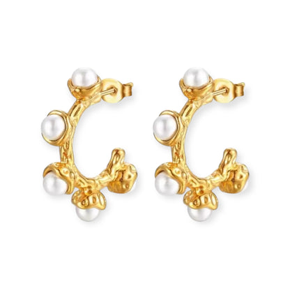 Amaria 18k Gold Plated Pearl Stud Hoops