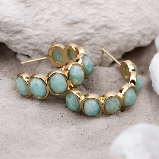 Amazonite Gemstone Hoops