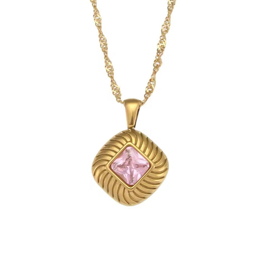 Vintage Pink 18k Gold Plated Necklace