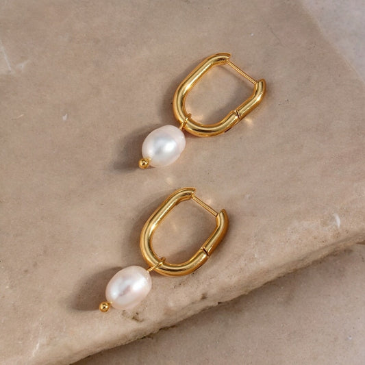 Grace Gold Hoop Freshwater Pearl Earrings