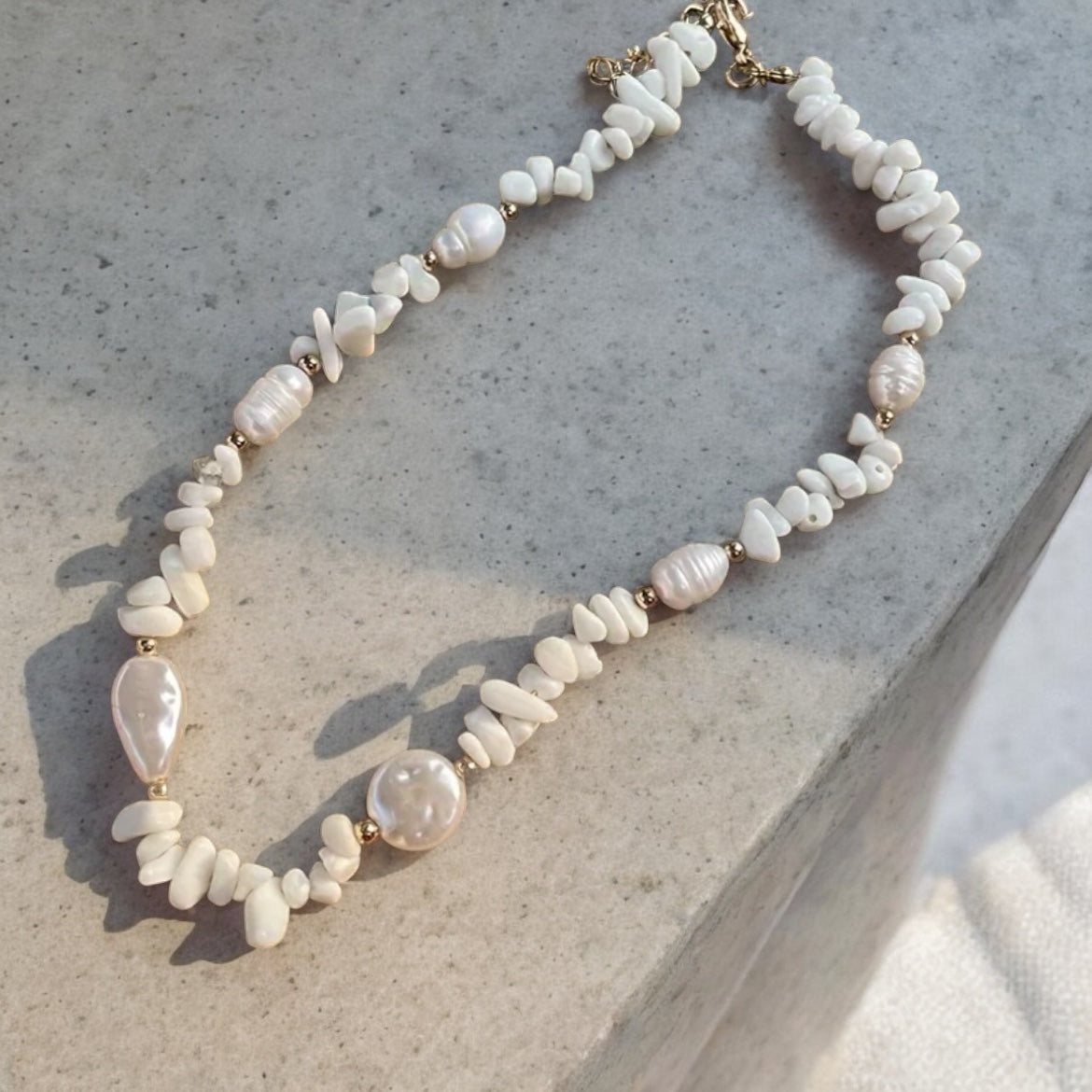 Boho Beach White Beaded Necklace