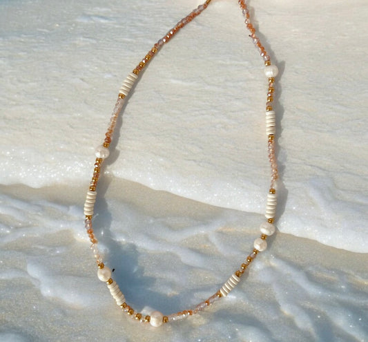 Boho Beach Natural Freshwater Pearl & Shell Necklace