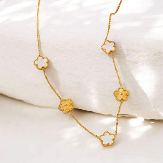 Little Blossoms Necklace - Pearl White & Classic Gold