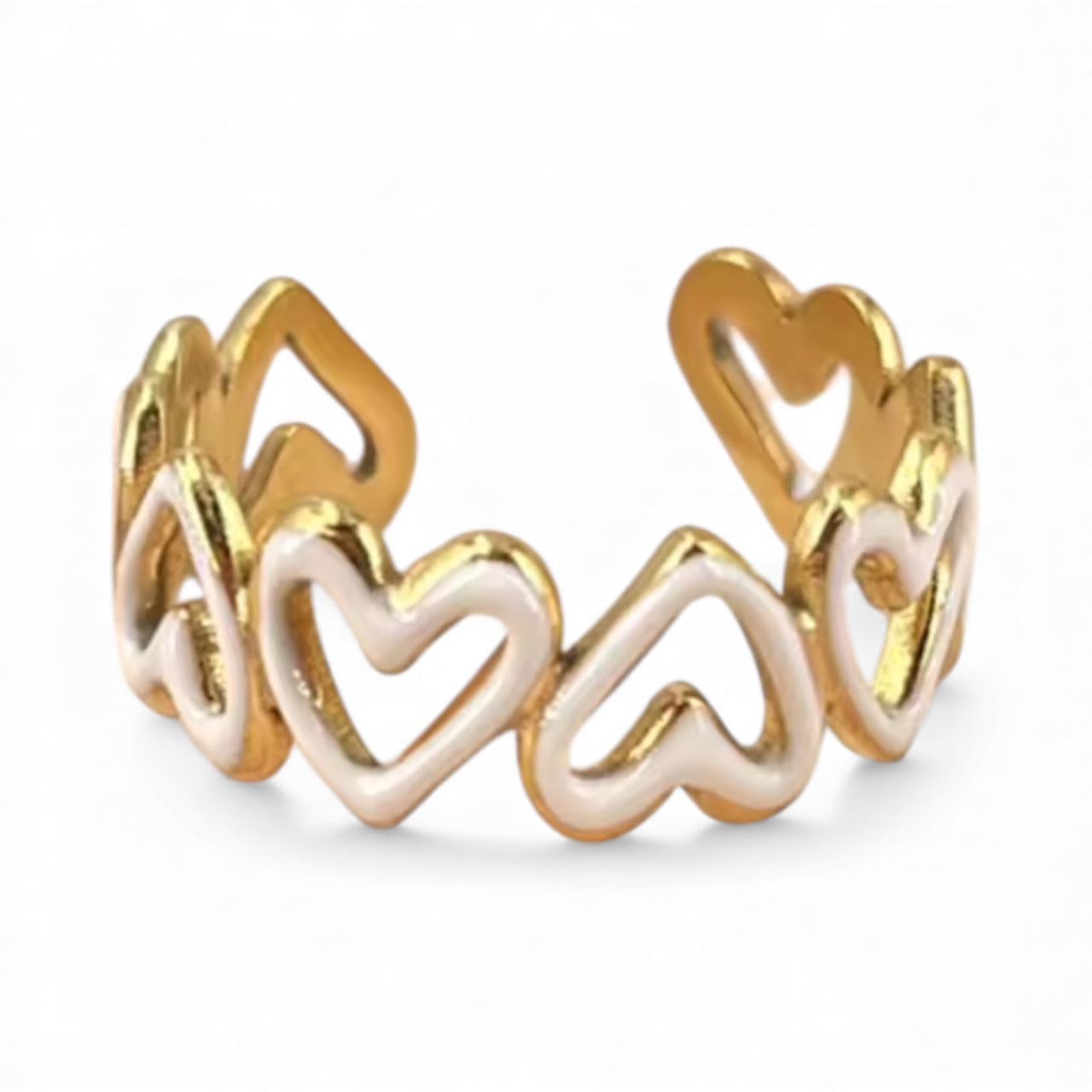 House of Hearts Stainless Steel 18k Gold Plated Adjustable Ring