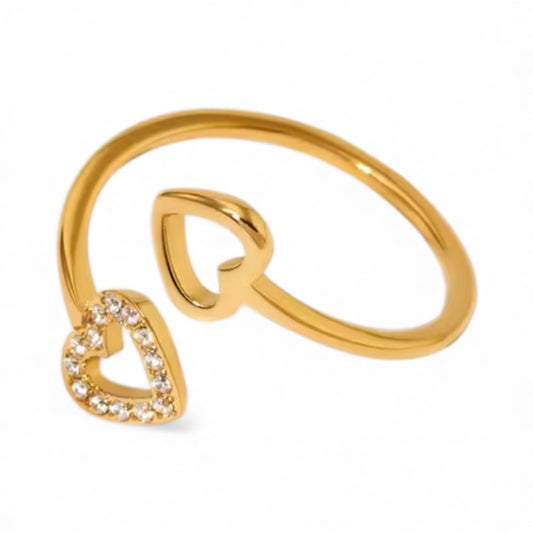 House of Hearts Stainless Steel 18k Gold Plated Adjustable Ring