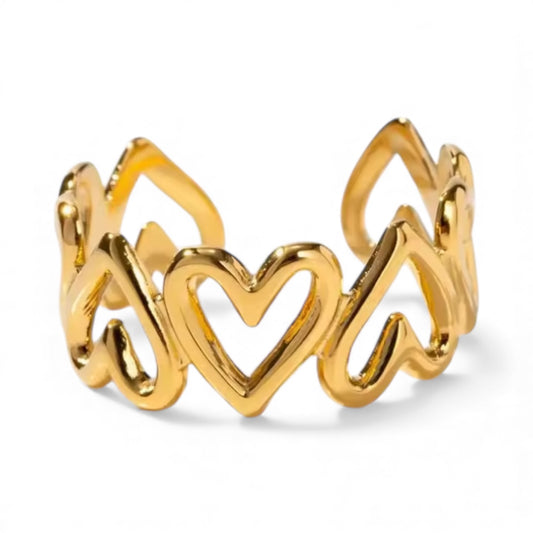 House of Hearts Stainless Steel 18k Gold Plated Adjustable Ring