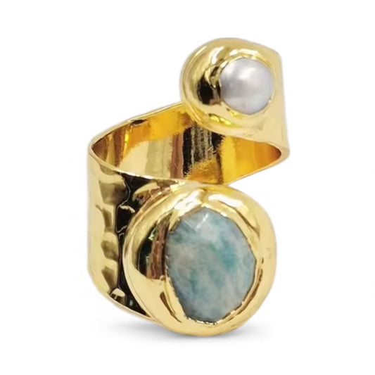 Amazonite Pearl Wrap Ring
