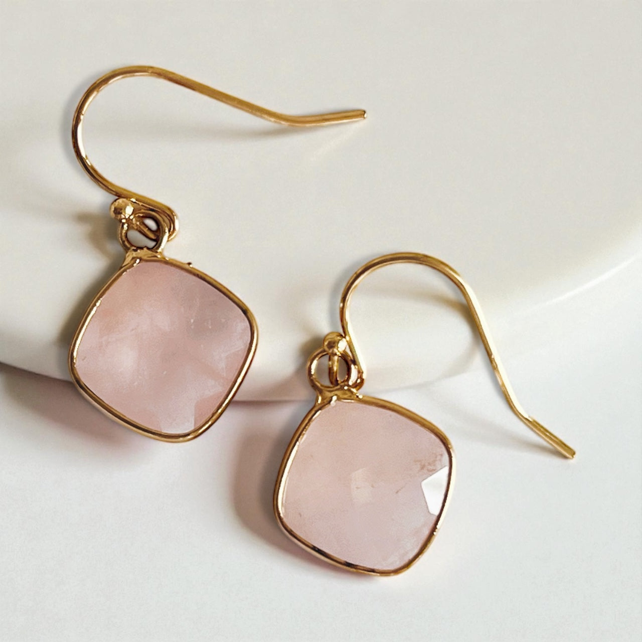 Rose Quartz Gemstone Hook Earrings