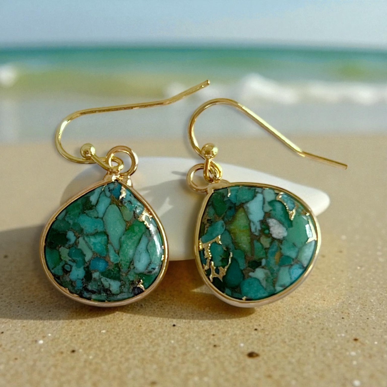 Turquoise Gold Vein Hook Earrings