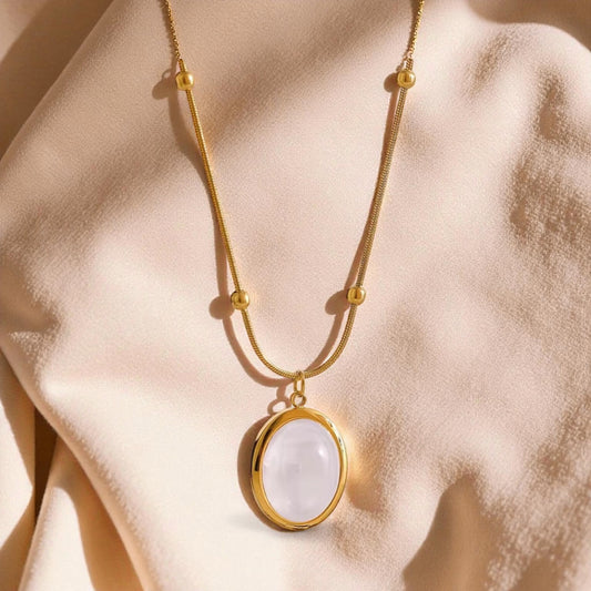 Moonstone Gold Oval Pendant Necklace