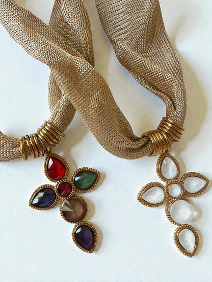 Ophelia Quartz Cross Mesh Necklace