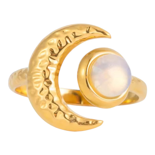 Opalite Stainless Steel 18k Gold Plated Adjustable Ring