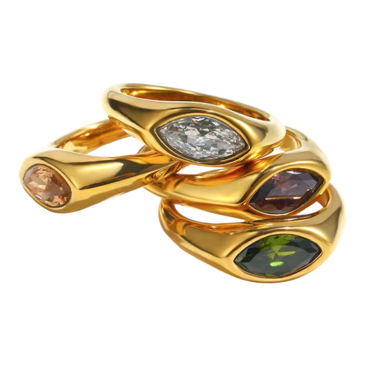 Crystal Muse Stainless Steel 18k Gold Plated Ring