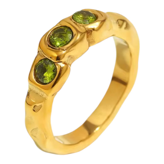 Green with Envy Stainless Steel 18k Gold Plated Ring