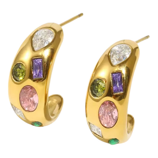 Muse Mosaic Stud Earrings - Gold