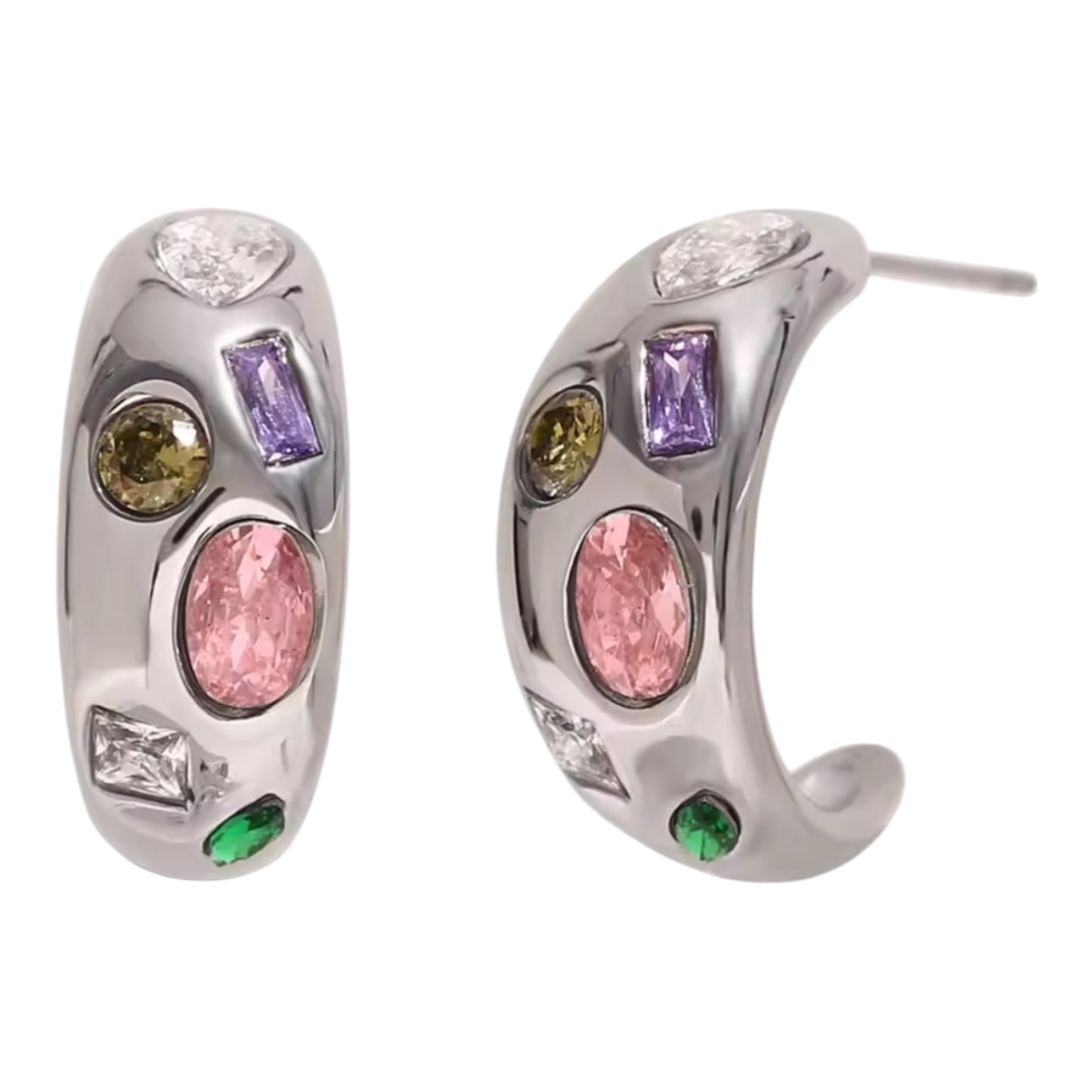 Muse Mosaic Stud Earrings - Silver