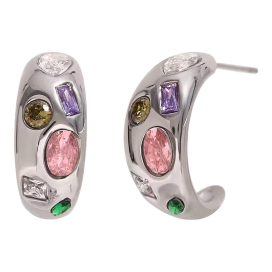 Muse Mosaic Stud Earrings - Silver
