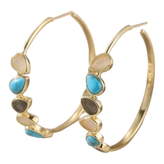 Bohemian Gemstone Hoop Earrings